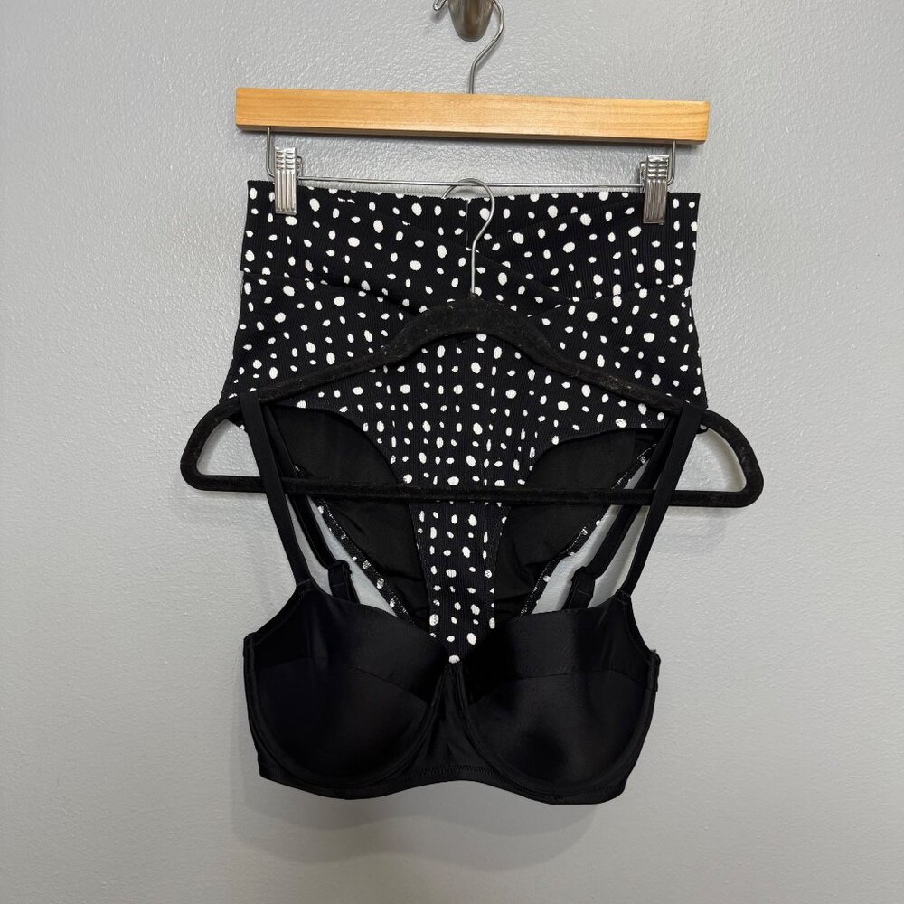 AERIE lightly lined underwire black bikini top & ribbed crossover high waist bot